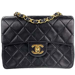 シャネル ミニマトラッセ 18㎝ ラムスキン ブラック ショルダーバッグ