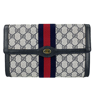 グッチ オールドグッチ シェリーライン PVC レザー グレー ネイビー セカンドバッグ