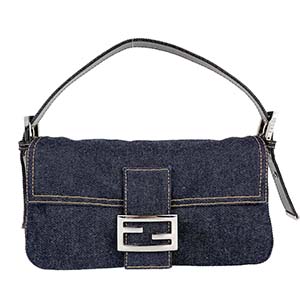 フェンディ マンマバゲット デニム レザー ネイビー ショルダーバッグ