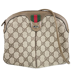 グッチ オールドグッチ シェリーライン PVC レザー ベージュ ブラウン ショルダーバッグ