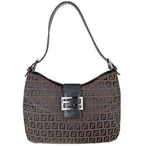 フェンディ マンマバゲット ズッキーノ キャンバス レザー ブラウン ショルダーバッグ