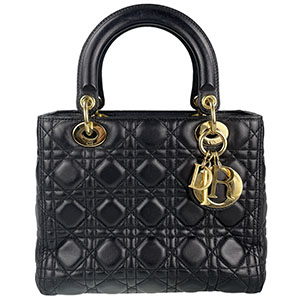 ディオール レディディオール カナージュ ミディアム ラムスキン ブラック ハンドバッグ