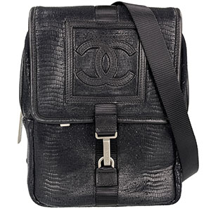 シャネル スポーツライン リザード レザー ブラック ショルダーバッグ