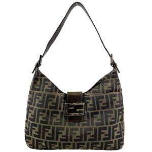 フェンディ マンマバゲット ズッカ キャンバス レザー ブラウン ショルダーバッグ