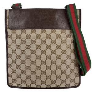 グッチ GGキャンバス シェリーライン キャンバス レザー ベージュ ブラウン ショルダーバッグ