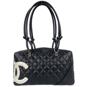 シャネル カンボンライン ボーリング カーフスキン ブラック ショルダーバッグ