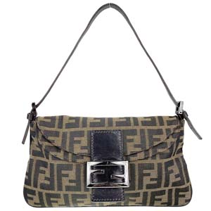 フェンディ マンマバゲット ズッカ キャンバス レザー ブラウン ショルダーバッグ