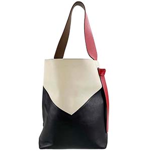 セリーヌ カバ ツイステッド スモール カーフスキン ホワイト ブラック ショルダーバッグ