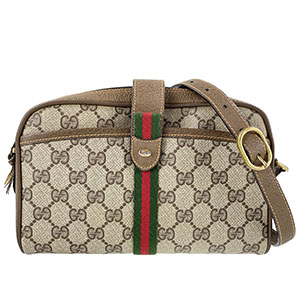 グッチ オールドグッチ シェリーライン PVC レザー ベージュ ブラウン ショルダーバッグ