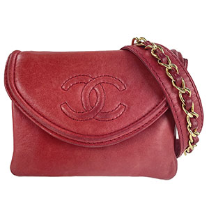 シャネル ラムスキン レッド ウエストポーチ