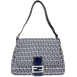 フェンディ マンマバゲット ズッキーノ キャンバス レザー ネイビー ショルダーバッグ