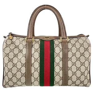 グッチ オールドグッチ シェリーライン PVC レザー ベージュ ブラウン ボストンバッグ