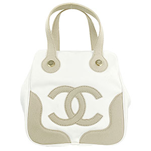 シャネル マシュマロ キャンバス レザー オフホワイト ベージュ トートバッグ