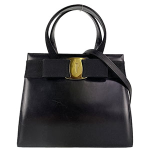 フェラガモ ヴァラ リボン レザー ブラック 2WAY ハンドバッグ