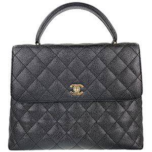 シャネル マトラッセ ケリー型 キャビアスキン ブラック ハンドバッグ