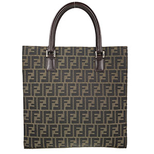 フェンディ ズッカ キャンバス レザー ブラウン ハンドバッグ