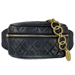 シャネル マトラッセ ラムスキン ゴールド チェーン ブラック ウエストポーチ