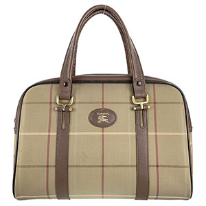 バーバリー キャンバス レザー ベージュ ブラウン ハンドバッグ