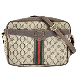 グッチ オールドグッチ シェリーライン PVC レザー ベージュ ブラウン ショルダーバッグ