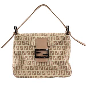 フェンディ マンマバゲット ズッキーノ キャンバス レザー ピンク ベージュ ショルダーバッグ