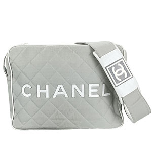 シャネル スポーツライン キャンバス レザー グレー ショルダーバッグ