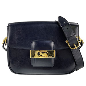 セリーヌ 馬車金具 レザー ネイビー ショルダーバッグ