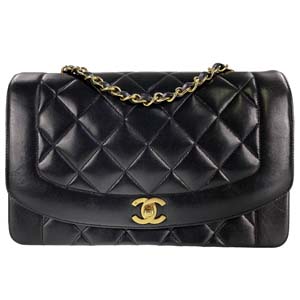 シャネル マトラッセ 25㎝ ダイアナフラップ ラムスキン ブラック ショルダーバッグ