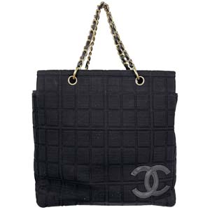 シャネル チョコバー コットンジャージ ブラック チェーン トートバッグ