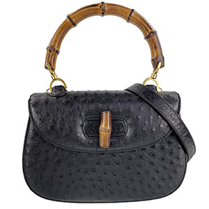 グッチ バンブー オーストリッチ ブラック 2WAY ハンドバッグ