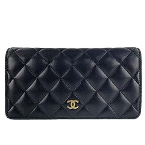 シャネル マトラッセ ラムスキン ブラック 2つ折り 長財布