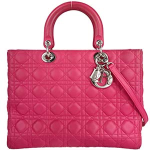 ディオール レディディオール カナージュ ラージ ラムスキン ピンク 2WAY ハンドバッグ