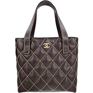 シャネル ワイルドステッチ カーフスキン ブラウン トートバッグ