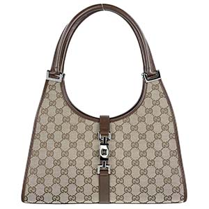 グッチ ジャッキー GGキャンバス キャンバス レザー ベージュ ブラウン ハンドバッグ