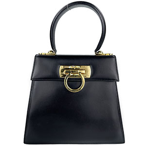 フェラガモ ガンチーニ レザー ブラック 2WAY ハンドバッグ