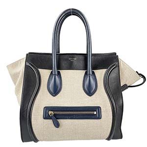 セリーヌ ラゲージ ミニショッパー キャンバス カーフスキン ベージュ ブラック ハンドバッグ