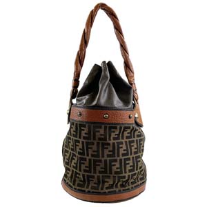 フェンディ ズッカ キャンバス レザー ブラウン 巾着 ショルダーバッグ