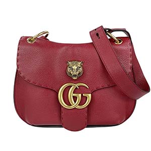 グッチ GGマーモント アニマリエ タイガーヘッド カーフスキン レッド ショルダーバッグ