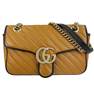 グッチ GGマーモント スモール カーフスキン キャメル ショルダーバッグ