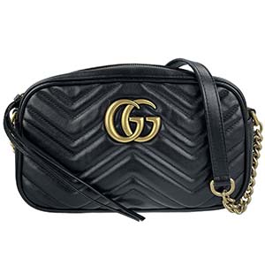 グッチ GGマーモント スモール キルティング シェブロンレザー ブラック ショルダーバッグ