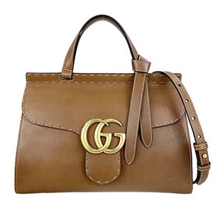 グッチ GGマーモント トップハンドル カーフスキン ブラウン 2WAY ハンドバッグ