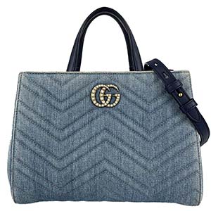 グッチ グッチ GGマーモント キルティング デニム レザー 2WAY ハンドバッグ