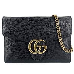 グッチ GGマーモント チェーンウォレット レザー ブラック ショルダーバッグ