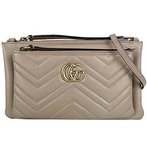 グッチ GGマーモント キルティング カーフスキン ベージュ ショルダーバッグ