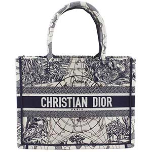 ディオール ブックトート スモール アラウンド ザ ワールド エンブロイダリー キャンバス ブルー トートバッグ