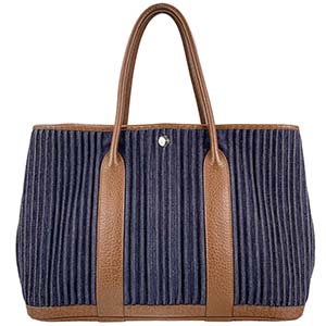 エルメス ガーデンパーティPM トワルデニムカヌレ レザー ブルー ブラウン トートバッグ