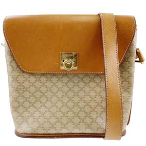 セリーヌ マカダム PVC レザー ベージュ ブラウン ショルダーバッグ