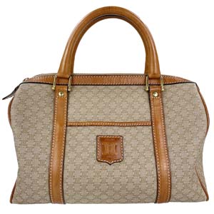 セリーヌ マカダム PVC レザー ベージュ ブラウン ボストンバッグ