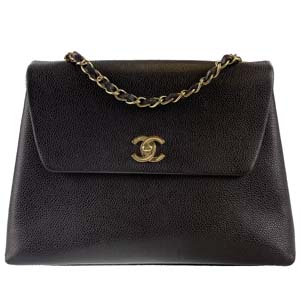 シャネル キャビアスキン 台形 ブラック ショルダーバッグ