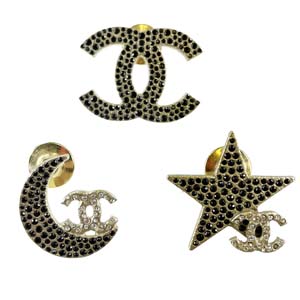 シャネル ゴールドメッキ ラインストーン ブラック ゴールド ブローチ ピンバッチ