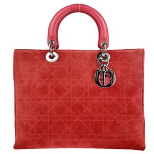 ディオール レディディオール カナージュ ラージ スエード レッド レザー ハンドバッグ